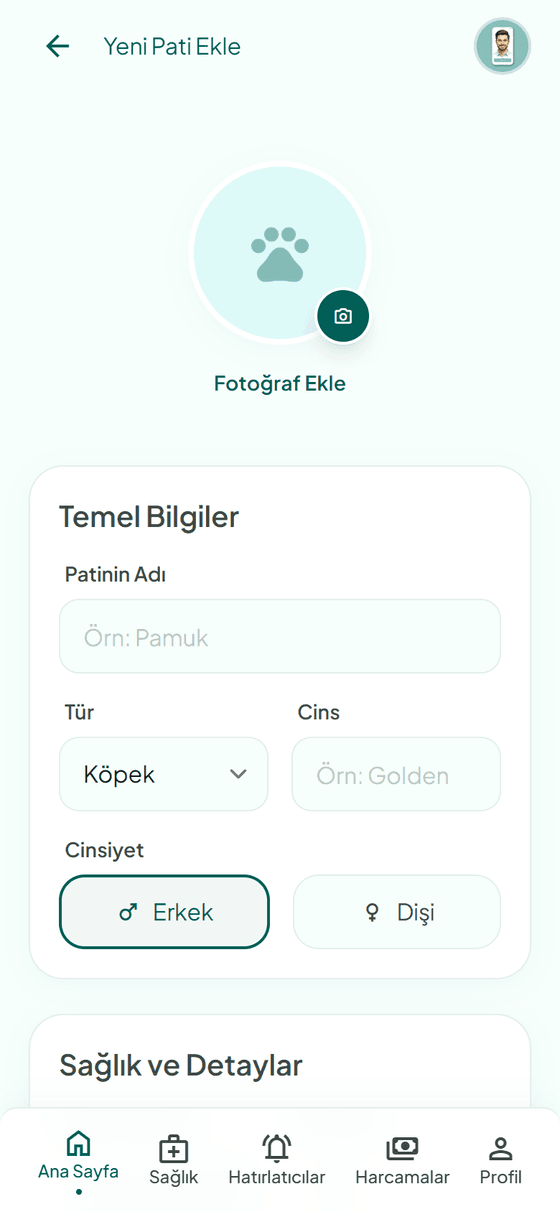 PatiCüzdan pet profili ekranı