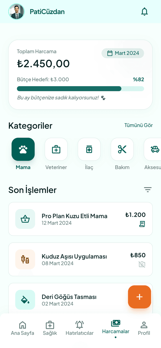 PatiCüzdan harcama takibi ekranı