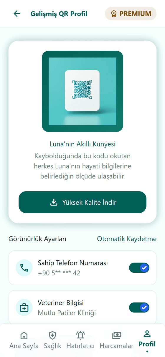 PatiCüzdan QR profil kartı