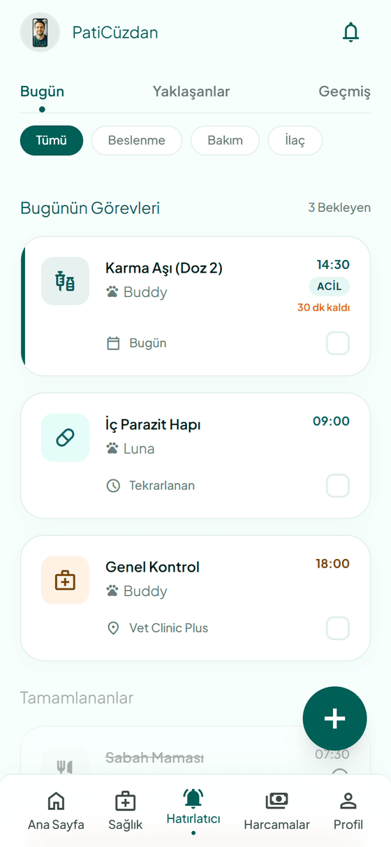 PatiCüzdan kontrol hatırlatıcısı